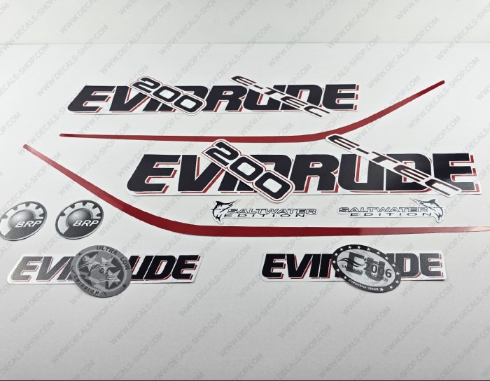 Evinrude 200HP E-tec (90° V6, 3.3L) White Cowling Outboard Decal Kit